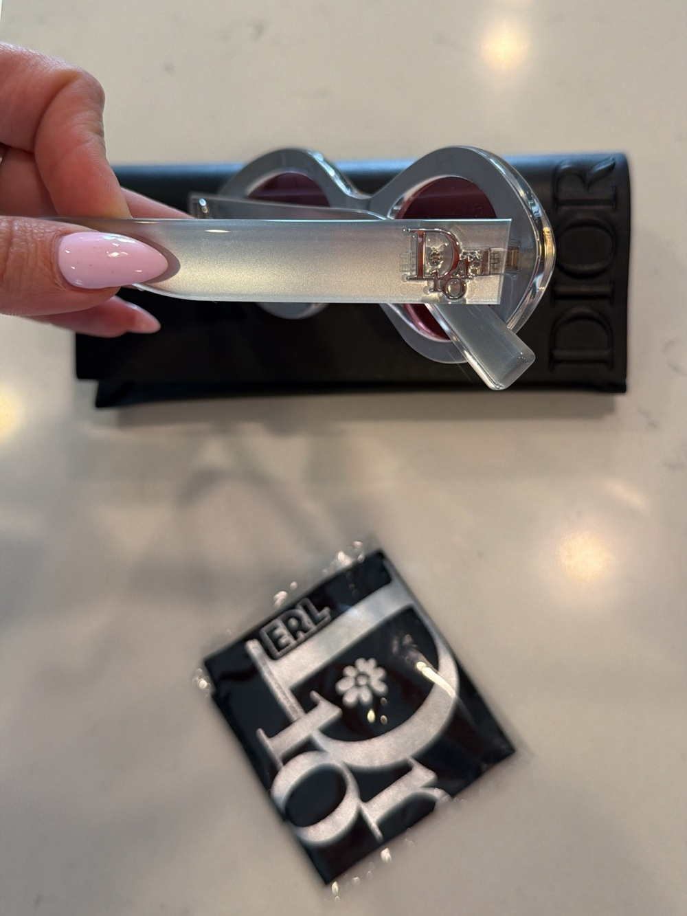 Dior Clear Transparent Sunglasses with Pink Lenses
